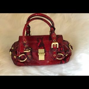 Adrienne Vittadini Red Embossed Snake Skin Satchel